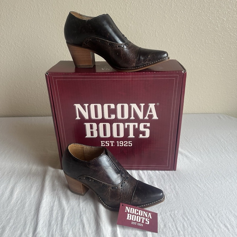 New Nocona Sherry Mocha Western Booties Snip Toe Women's Size 7.5  2.5" Heel NIB